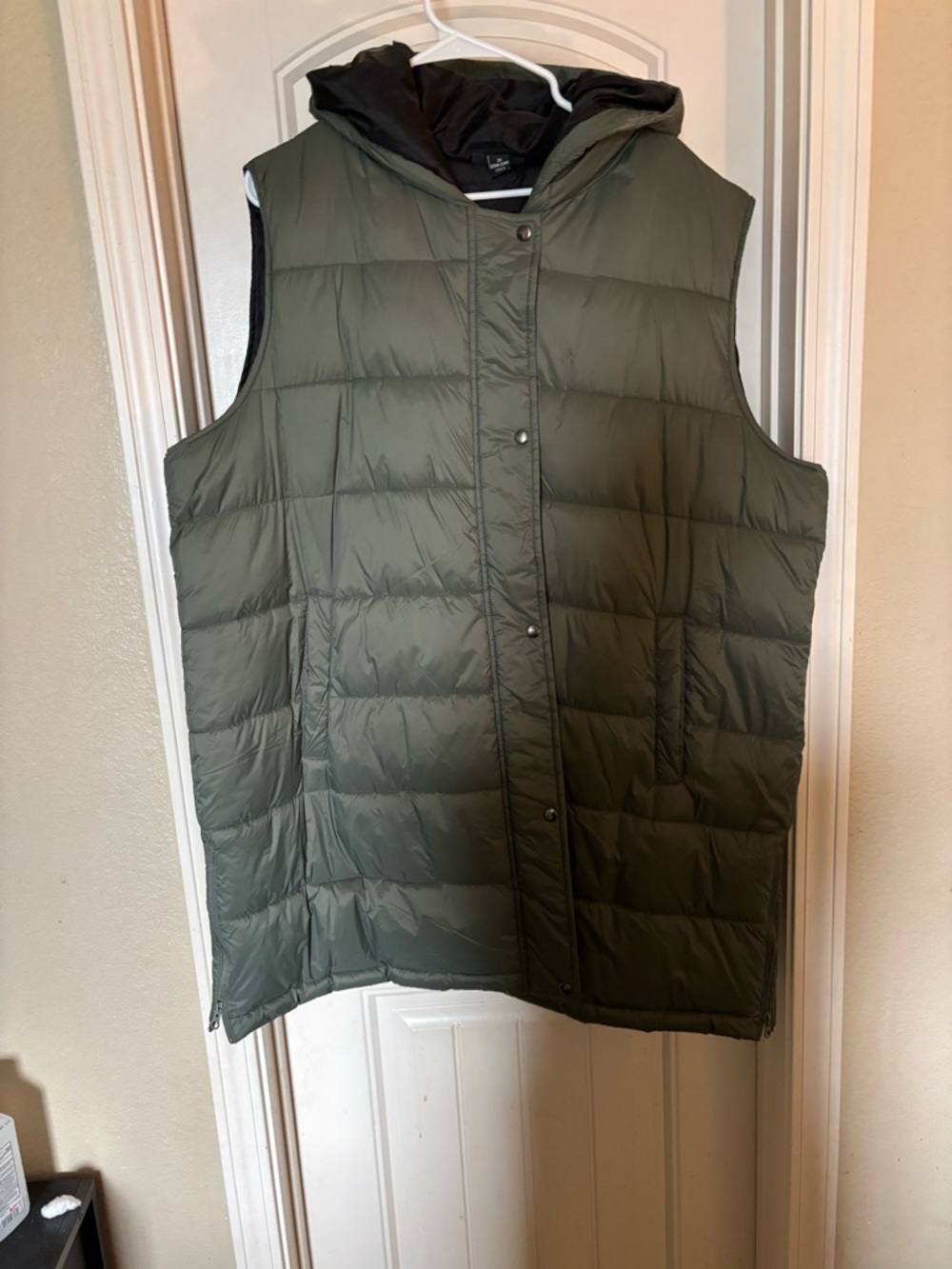 Olive Green Quilted Puffer Vest with Hood